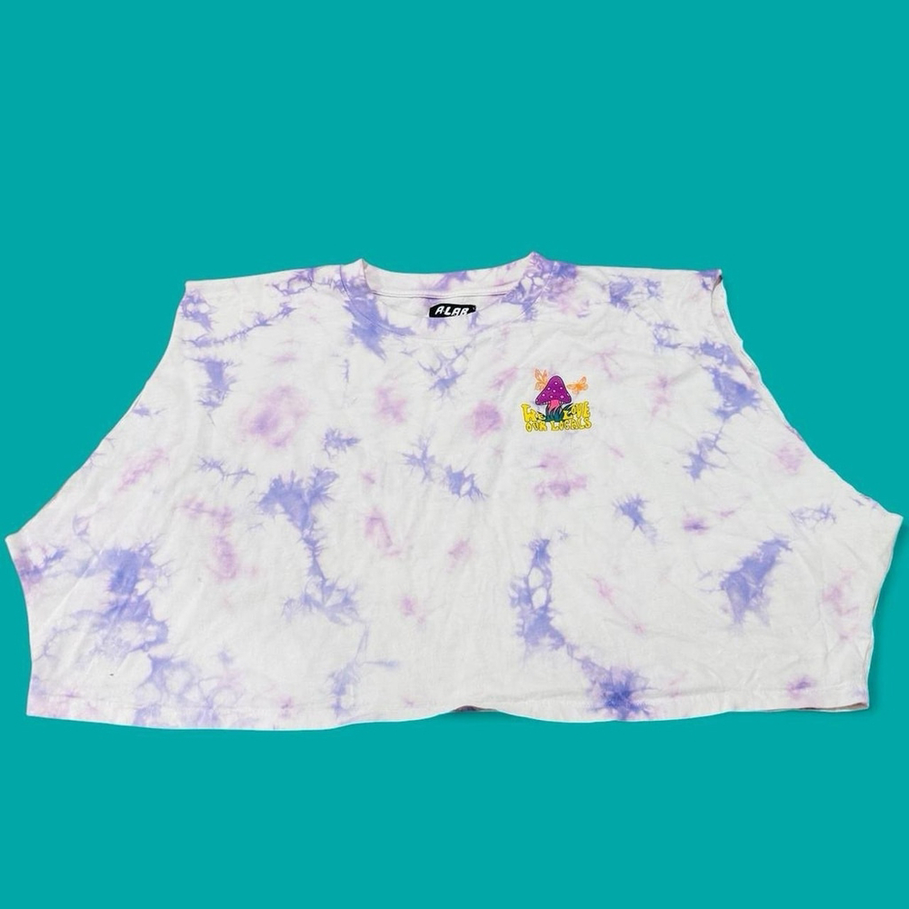 A-LAB Tie Dye Cropped Tank Mushroom Graphic Festival Top Size Large